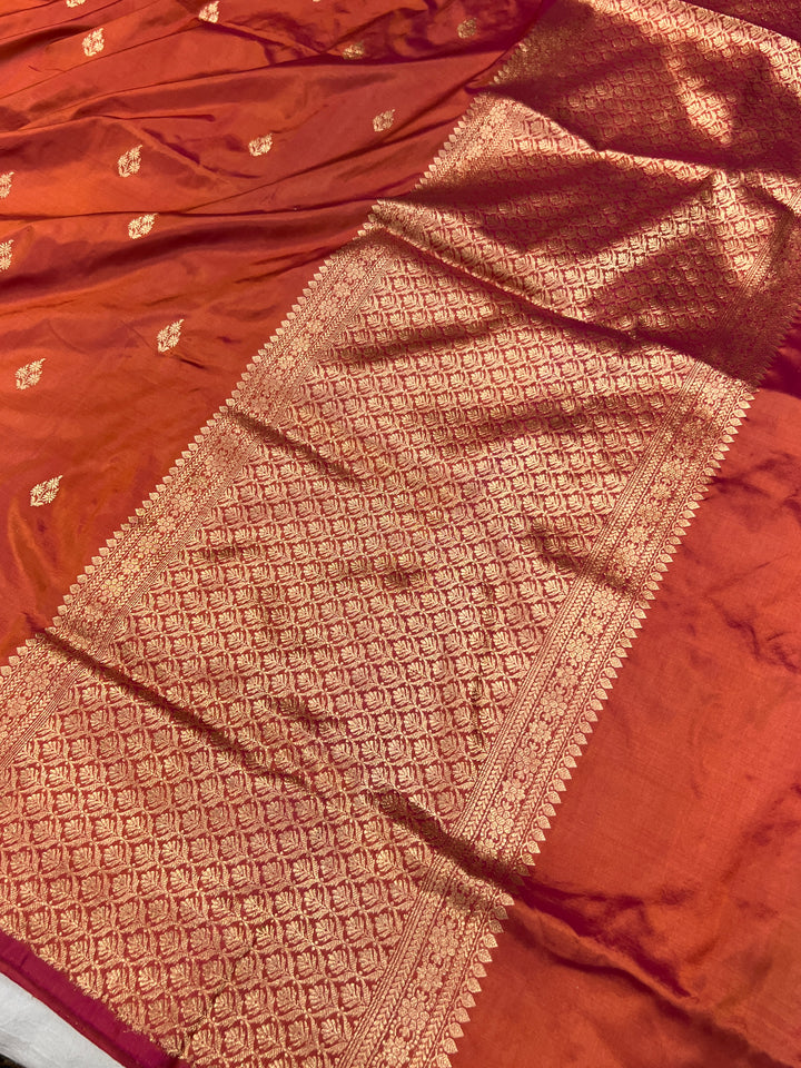 Rust Orange Pure Banarasi Handloom Katan Silk Saree