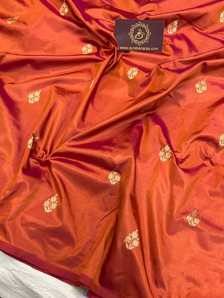 Rust Orange  Pure Katan Silk Banarasi Saree with Kadhwa Zari Buta