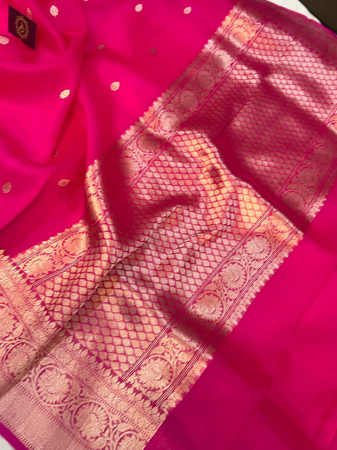 Rani Pink Banarasi Handloom Kora Silk Saree - Aura Benaras