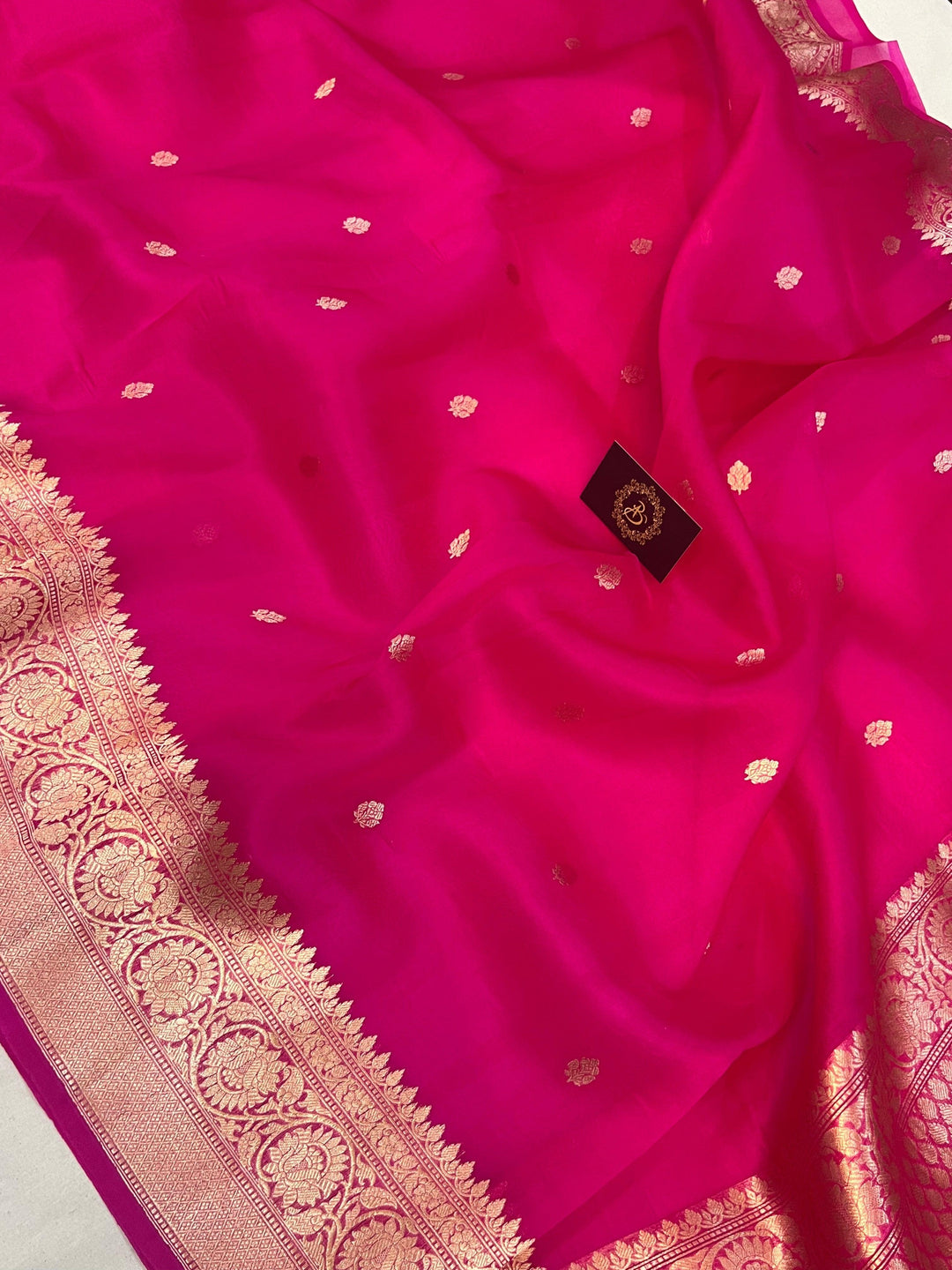 Rani Pink Banarasi Handloom Kora Silk Saree - Aura Benaras