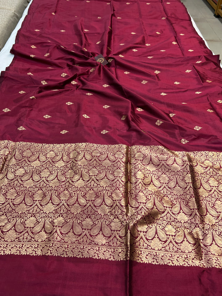 Maroon Pure Katan Silk Banarasi Saree with Kadhwa Zari Buta