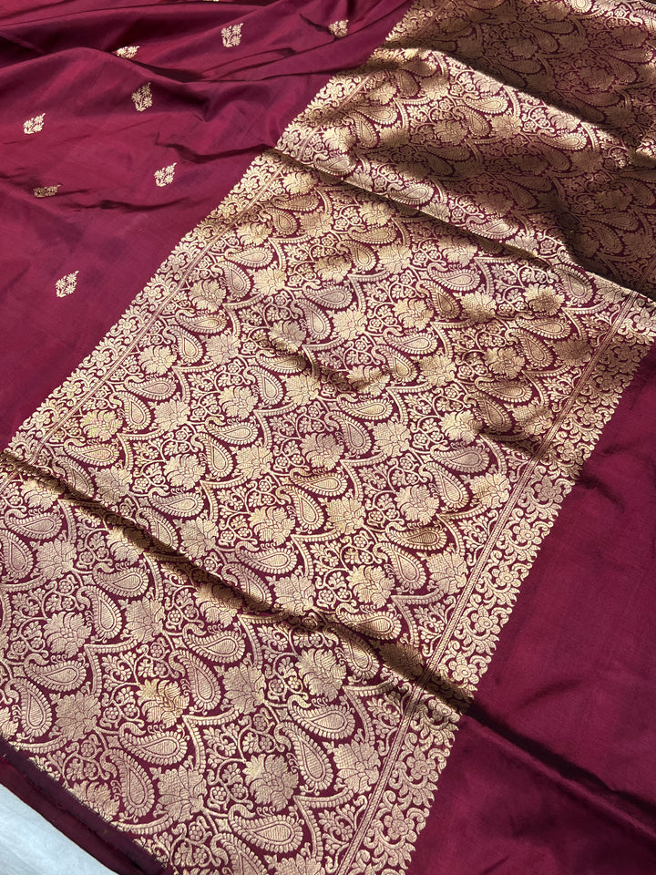Maroon Pure Katan Silk Banarasi Saree with Kadhwa Zari Buta
