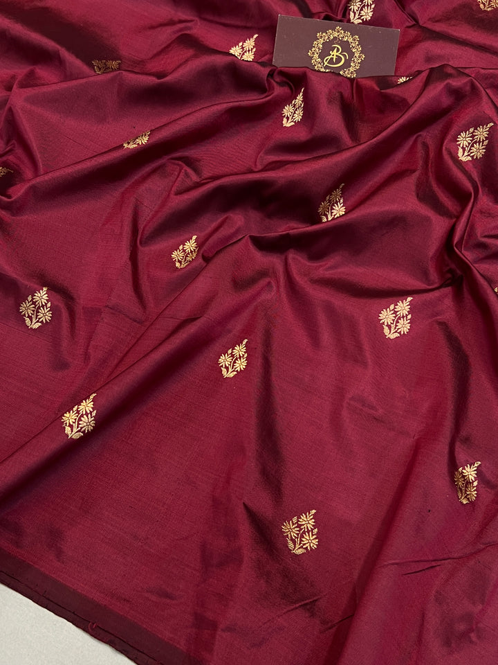 Maroon Pure Katan Silk Banarasi Saree with Kadhwa Zari Buta
