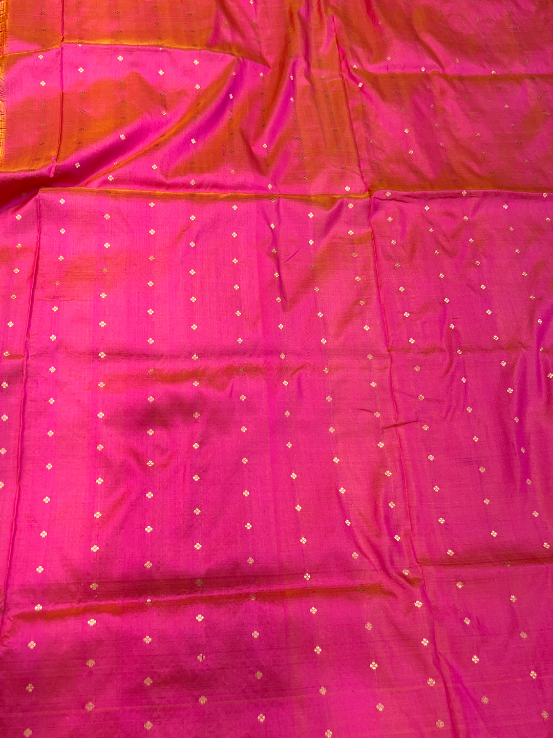 Orangish Pink Pure Katan Silk Banarasi Saree Kadhwa Zari Buta Work