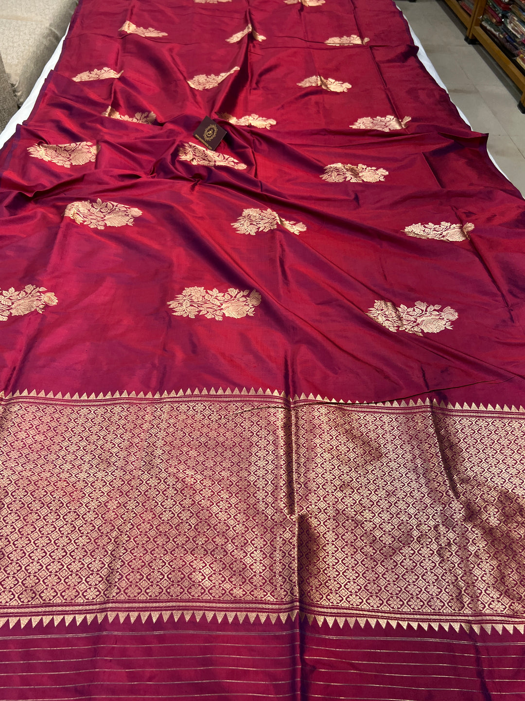 Deep Berry Pure Katan Silk Banarasi Saree Kadhwa Zari Buta Work