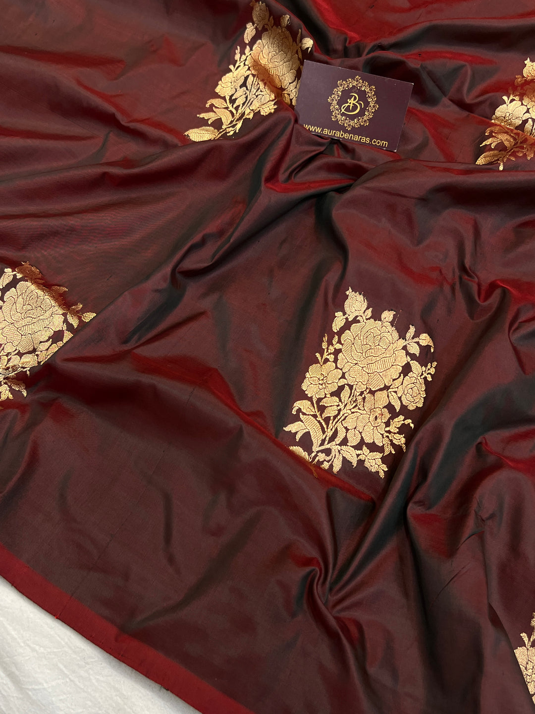Browinsh Maroon Pure Katan Silk Banarasi Saree Kadhwa Zari Buta Work