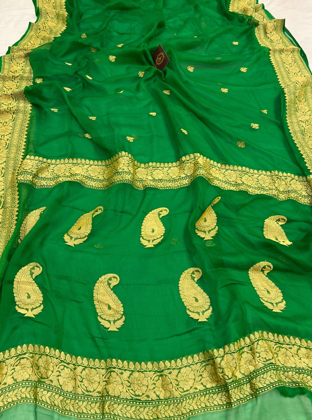 Green Khaddi Chiffon Banarasi Handloom Saree - Aura Benaras