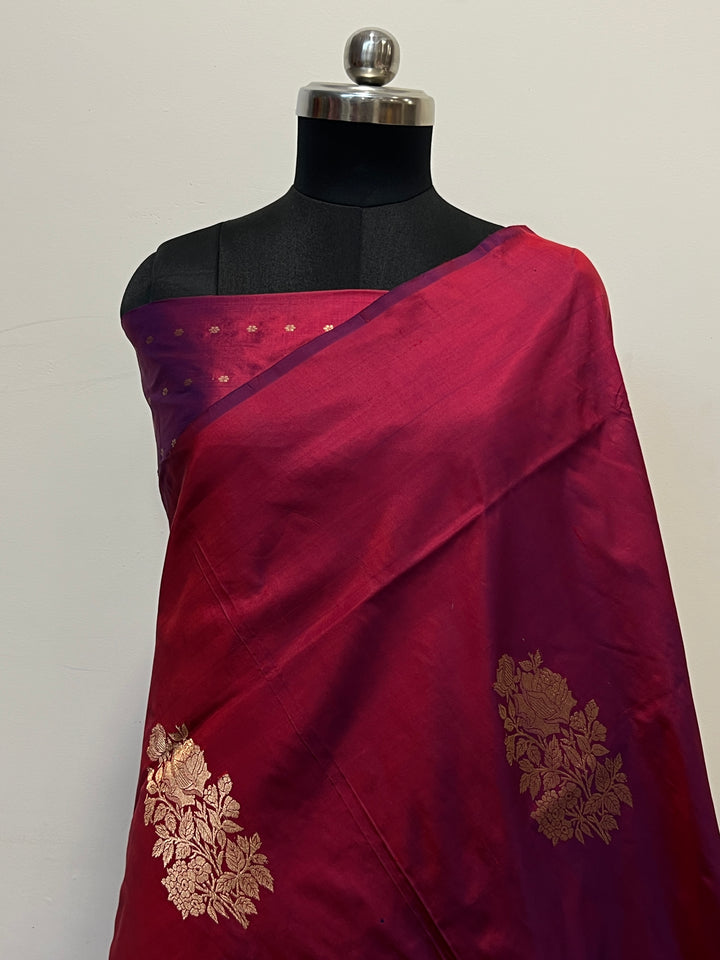 Deep Berry Pure Katan Silk Banarasi Saree Kadhwa Zari Buta Work