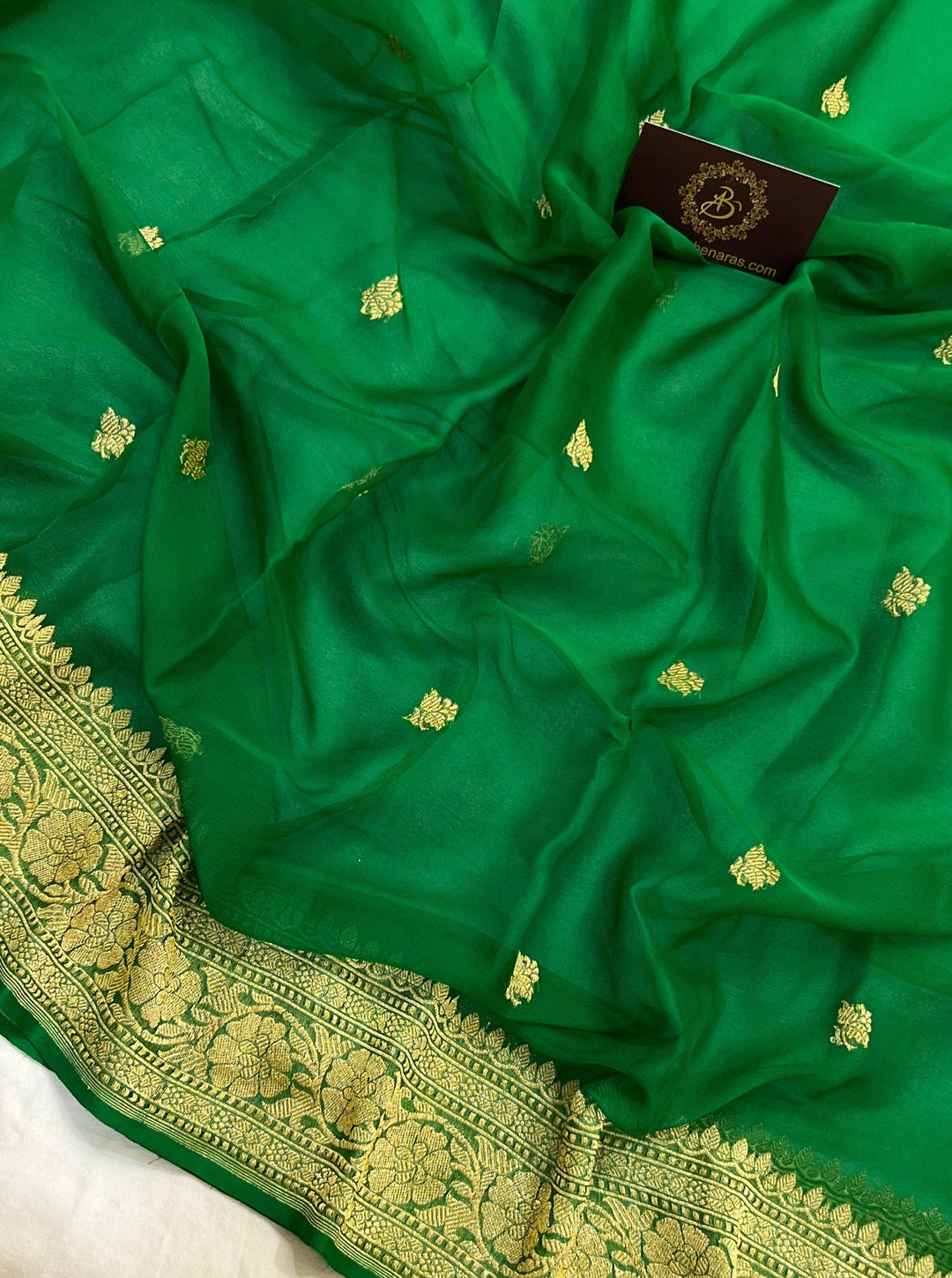 Green Khaddi Chiffon Banarasi Handloom Saree - Aura Benaras