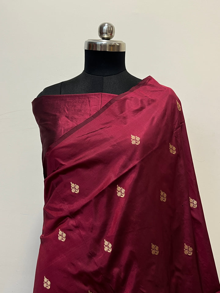 Maroon Pure Katan Silk Banarasi Saree with Kadhwa Zari Buta