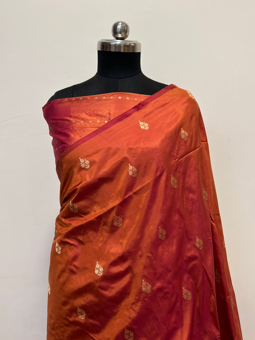 Rust Orange  Pure Katan Silk Banarasi Saree with Kadhwa Zari Buta