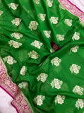 Green Buta Khaddi Georgette Banarasi Handloom Saree - Aura Benaras