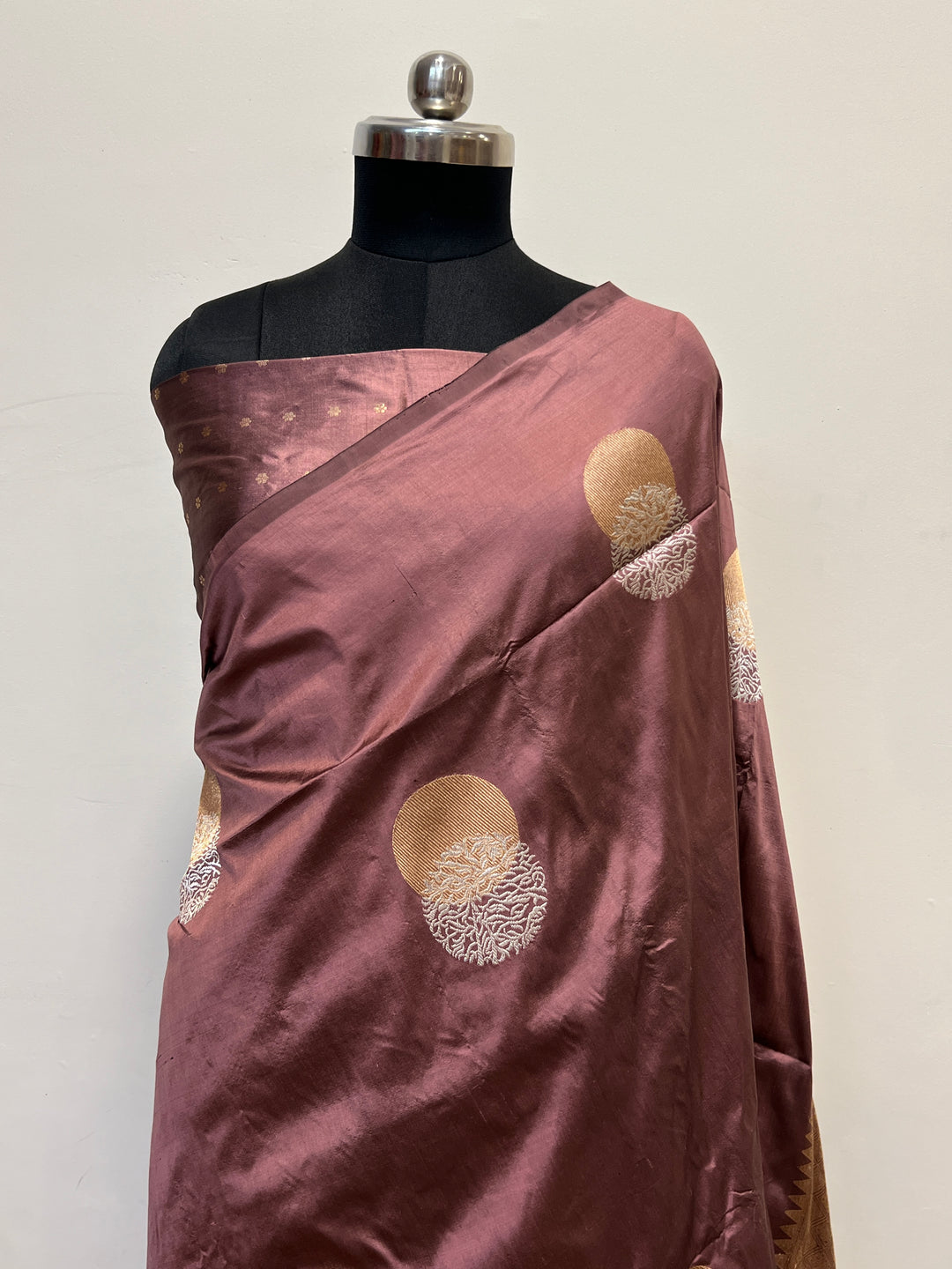 Dusty Rose Pure Katan Silk Banarasi Saree Kadhwa Zari Buta Work