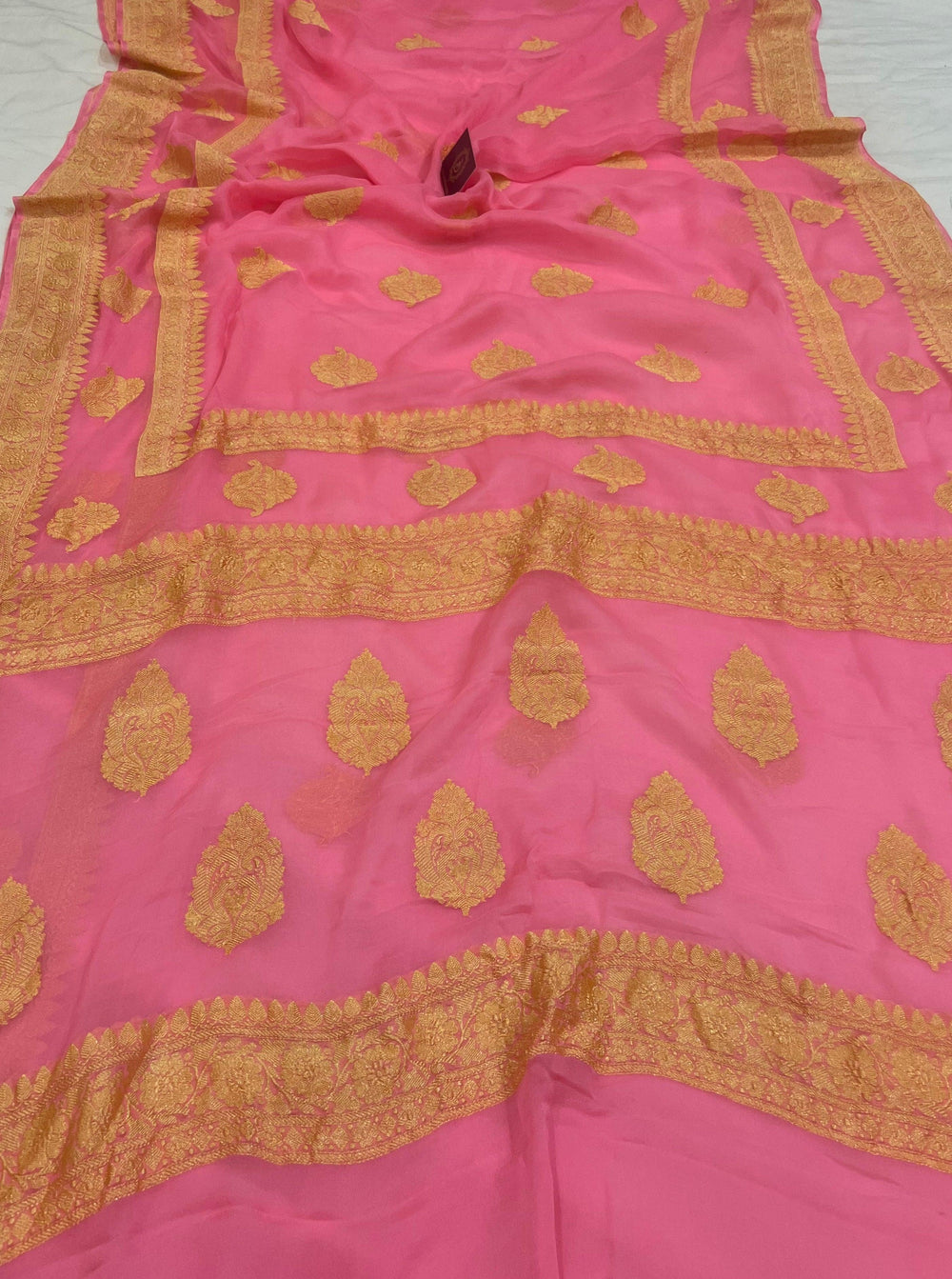 Baby Pink Khaddi Chiffon Banarasi Handloom Saree - Aura Benaras