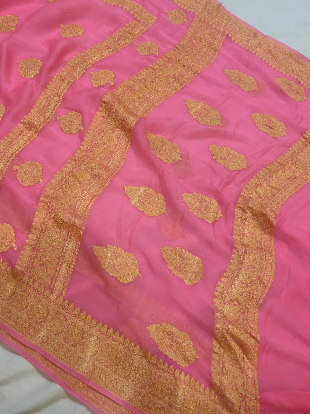 Baby Pink Khaddi Chiffon Banarasi Handloom Saree - Aura Benaras