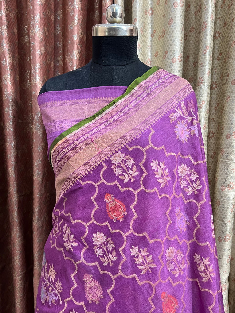 Dusty Lavender Cotton Silk Jamdani Saree with Meenakari Handloom Weave
