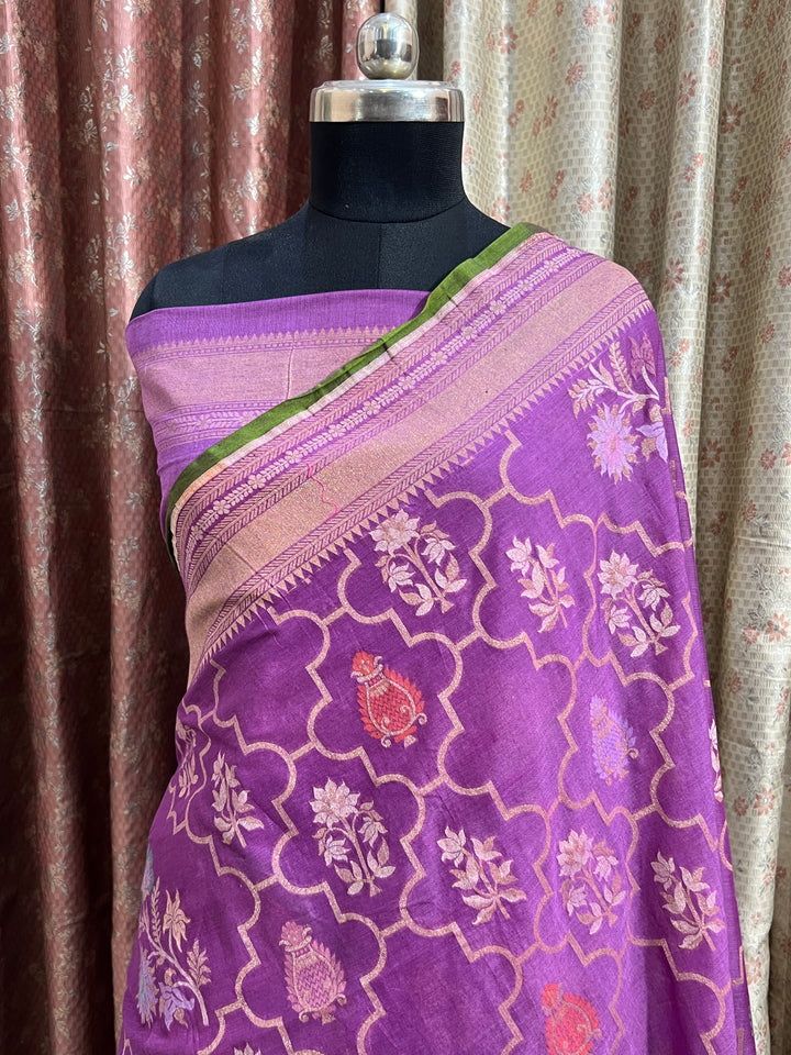 Dusty Lavender Cotton Silk Jamdani Saree with Meenakari Handloom Weave