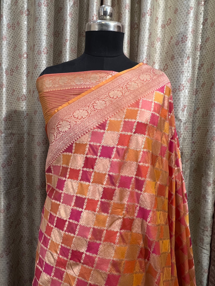 Buy Fanta Orange Rangkaat Banarasi Katan Silk Saree - AuraBenaras