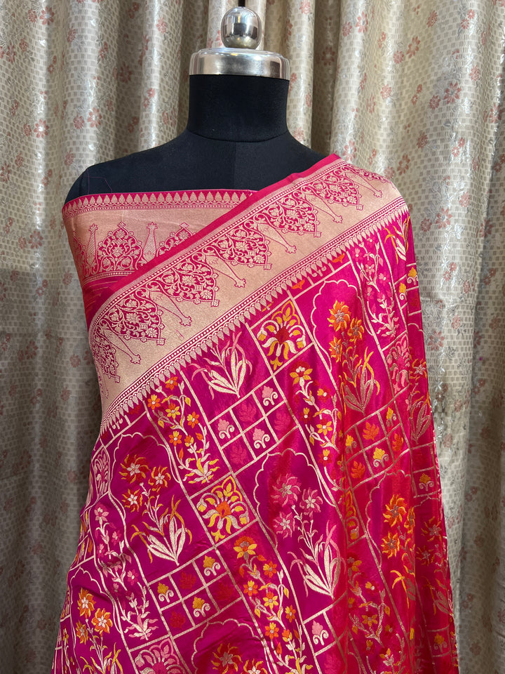 Buy Rani Pink Rangkaat Banarasi Katan Silk Saree - AuraBenaras