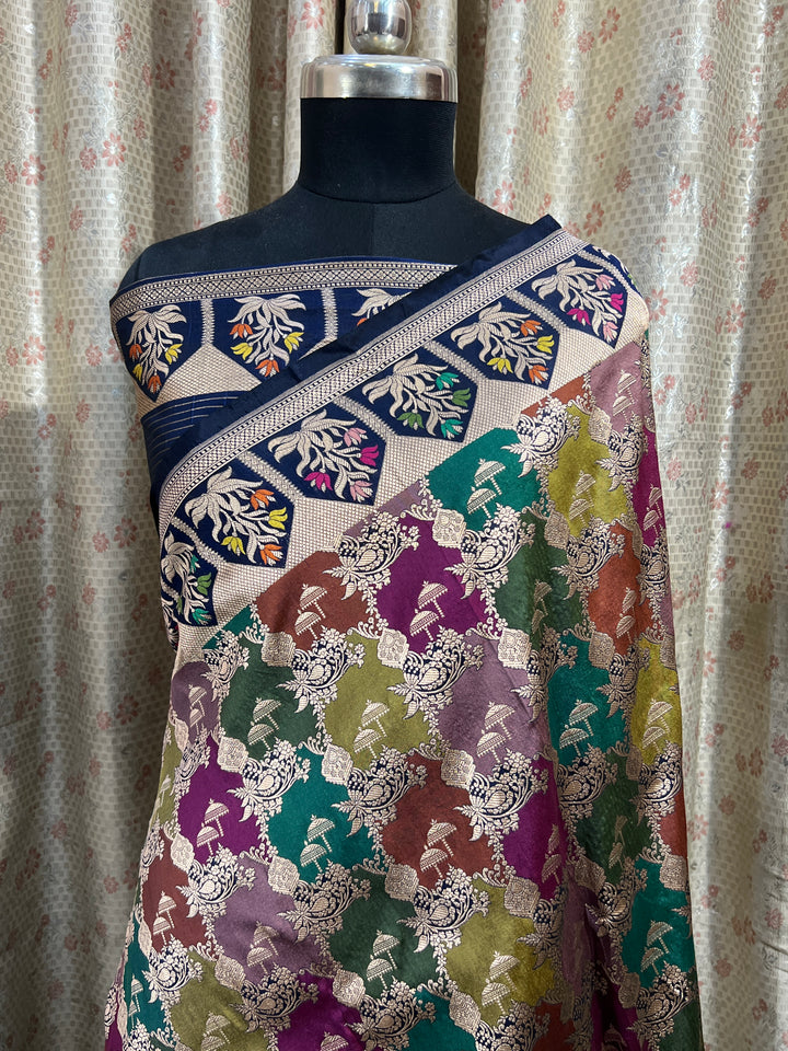 Buy Royal Blue Rangkaat Banarasi Katan Silk Saree - AuraBenaras