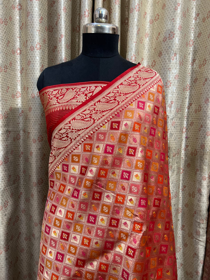Buy Red Rangkaat Banarasi Katan Silk Saree - AuraBenaras