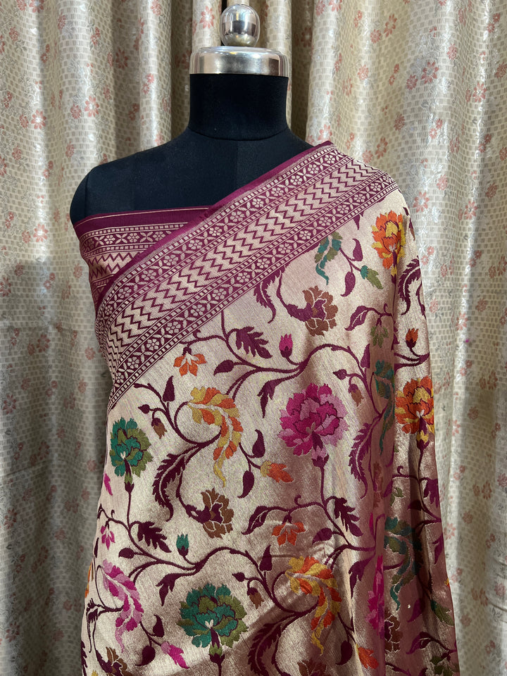 Wine Katan Silk Handloom Banarasi Saree | Aura Benaras