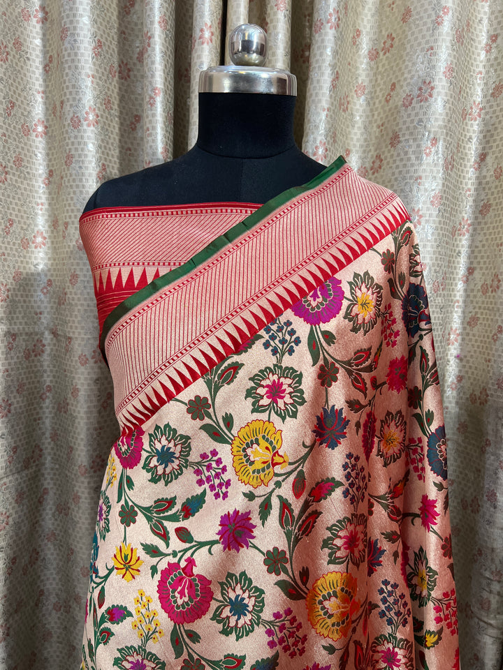 Red Katan Silk Banarasi Saree | Handloom Jaal with Meenakari
