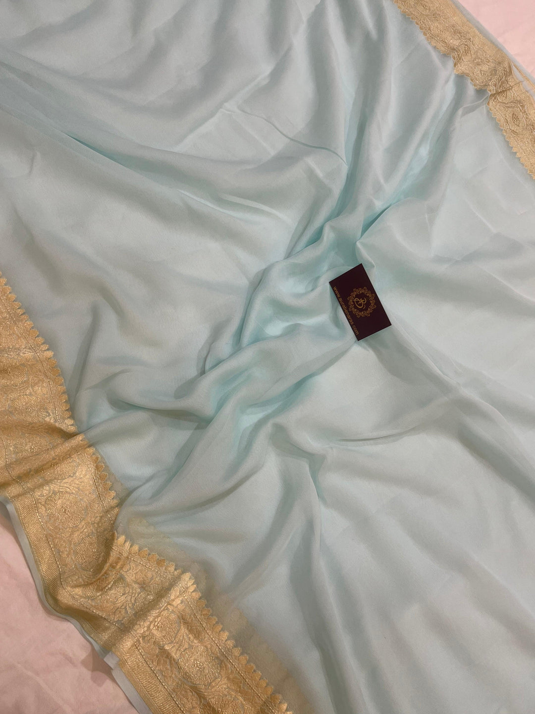 Pale Blue Pure Banarasi Handloom Khaddi Georgette Saree - Aura Benaras