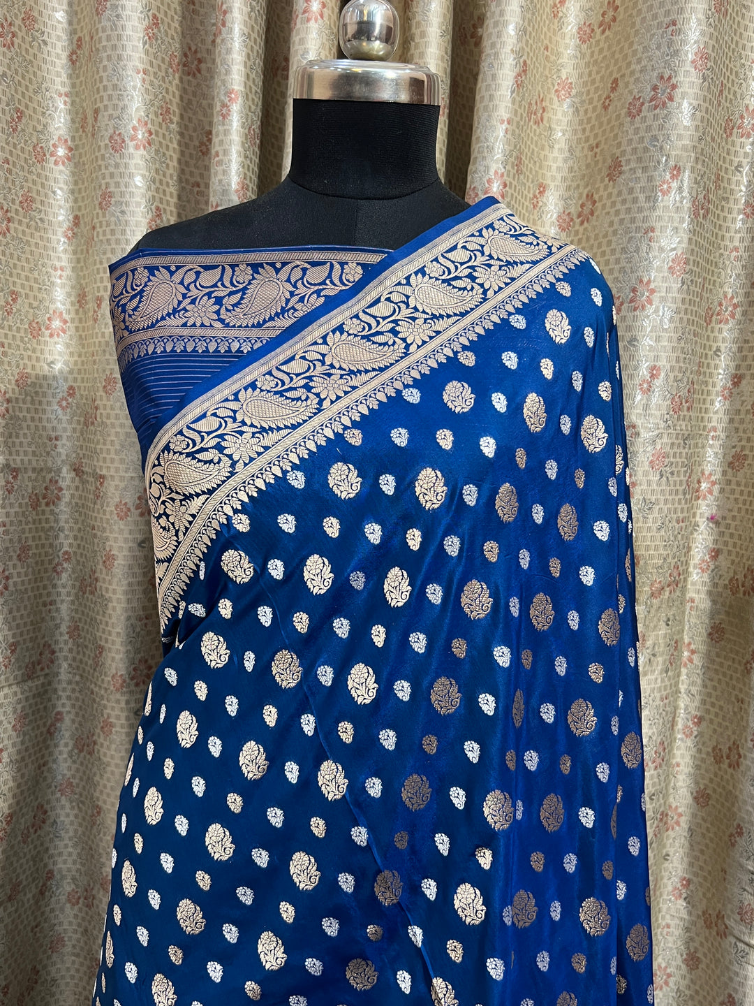 Peacock Blue Pure Banarasi Handloom Katan Silk Saree - Aura Benaras