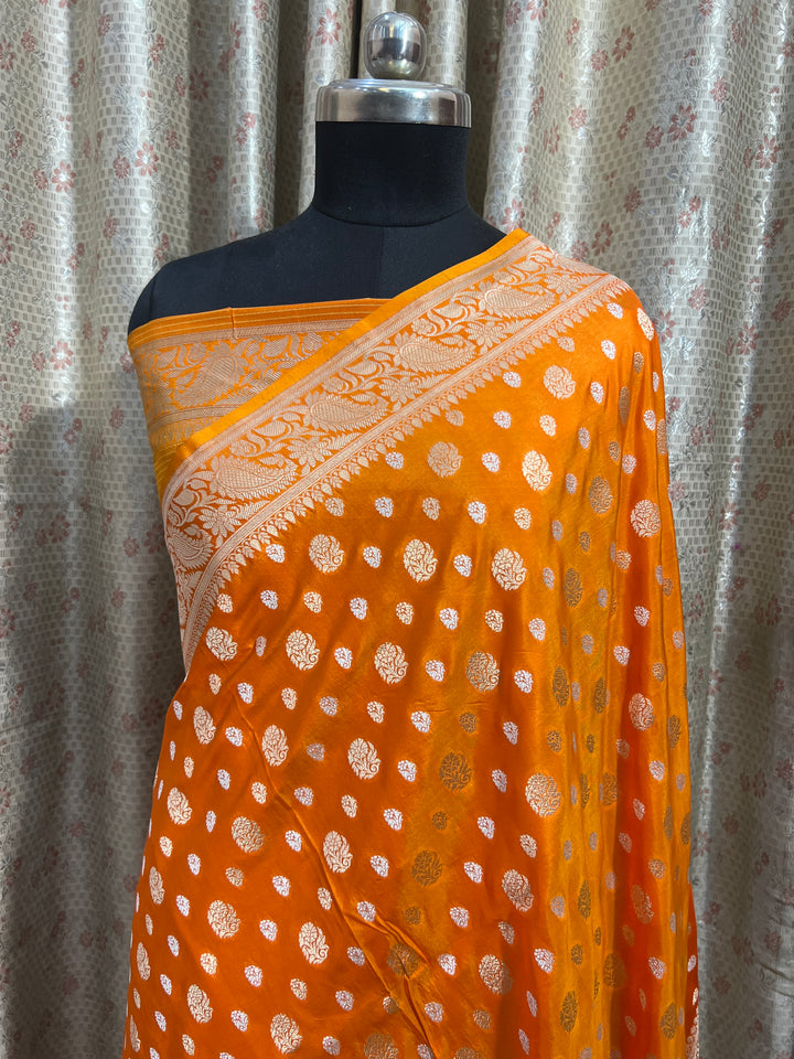 Orange  Pure Banarasi Handloom Katan Silk Saree - Aura Benaras