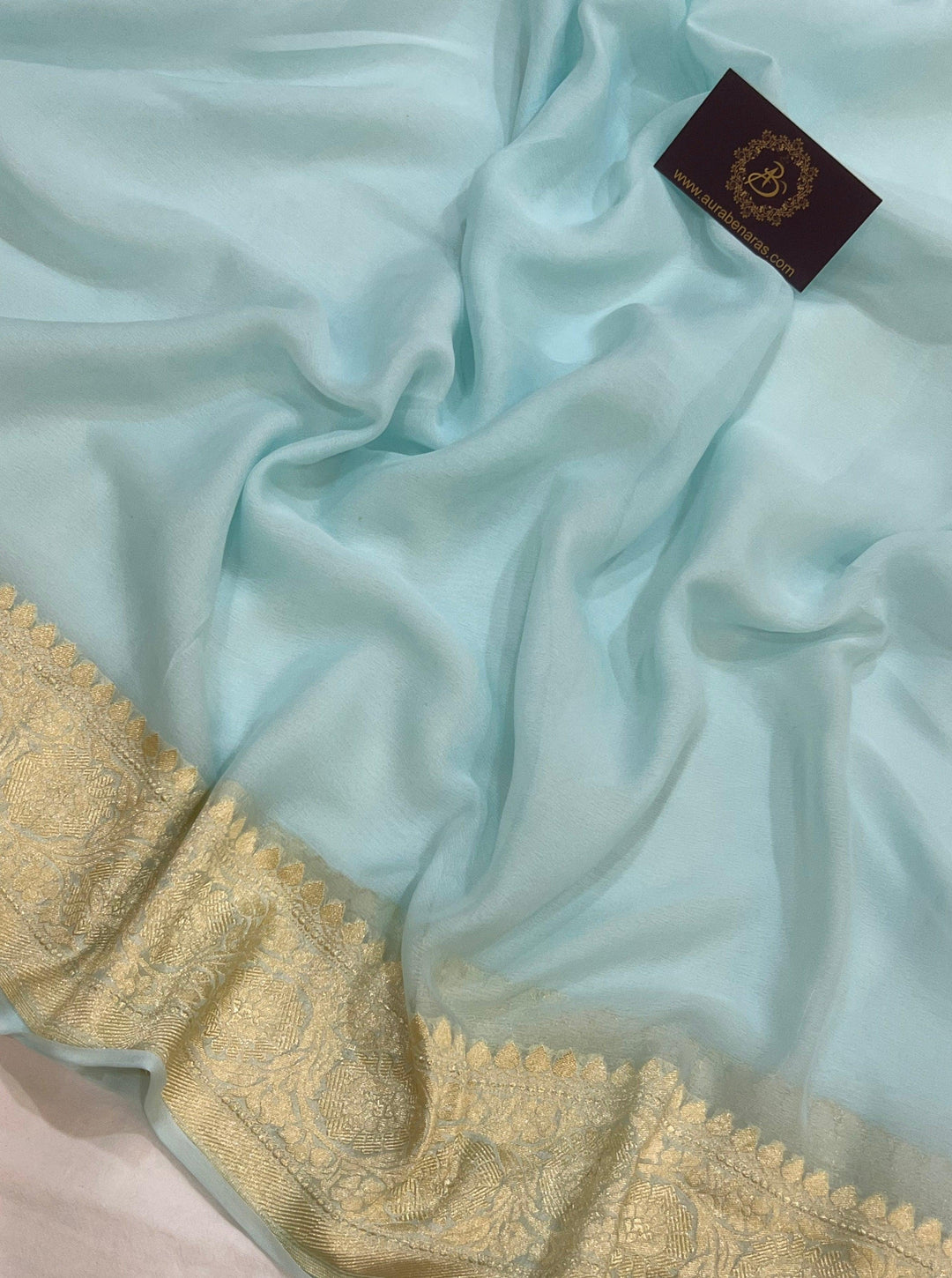 Pale Blue Pure Banarasi Handloom Khaddi Georgette Saree - Aura Benaras
