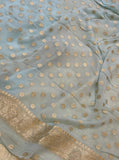 Pale Blue Pure Banarasi Handloom Khaddi Georgette Saree - Aura Benaras