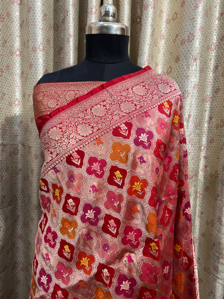 Buy Red Rangkaat Banarasi Katan Silk Saree - AuraBenaras