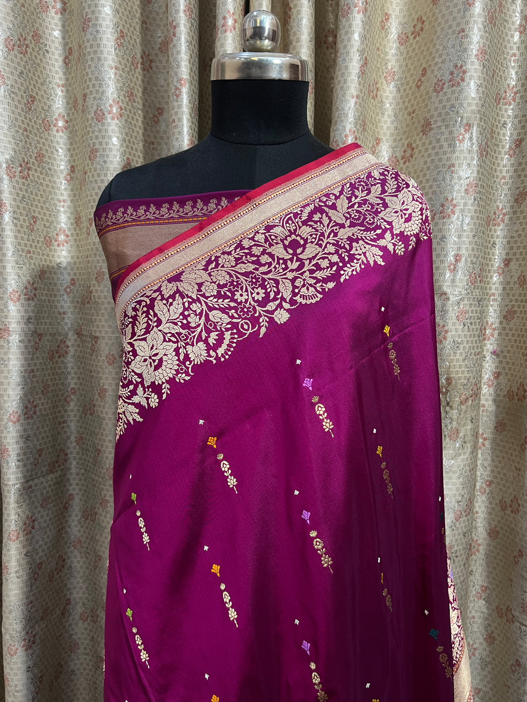 Magenta Puple Katan Silk Saree with Kadhwa Meenakari & Tilfi Border