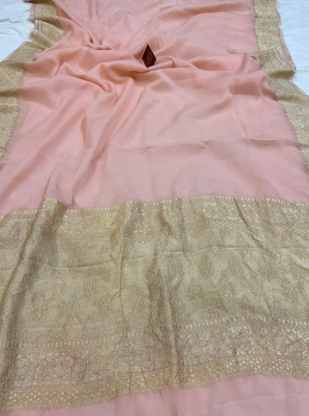Pale Pink Pure Banarasi Handloom Khaddi Georgette Saree - Aura Benaras