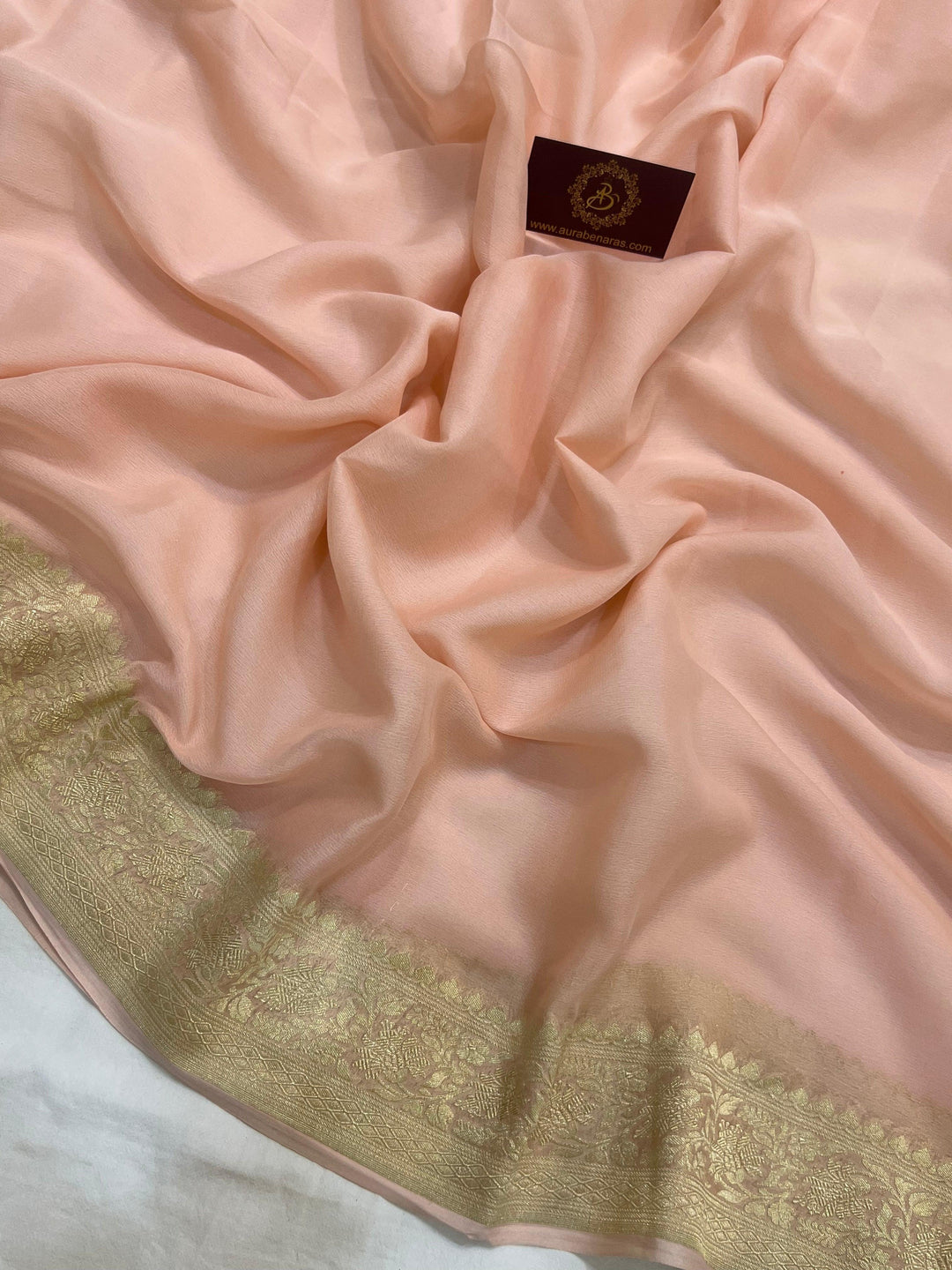 Pale Pink Pure Banarasi Handloom Khaddi Georgette Saree - Aura Benaras