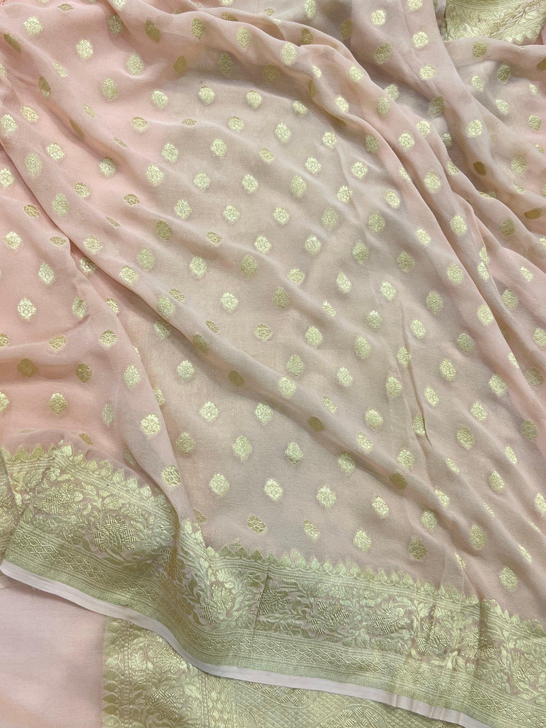 Pale Pink Pure Banarasi Handloom Khaddi Georgette Saree - Aura Benaras
