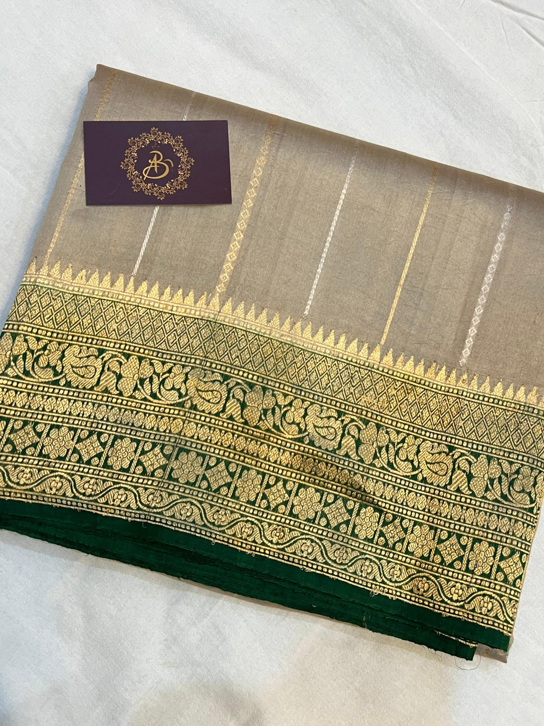 Grey Pure Banarasi Handloom Silk Saree - Aura Benaras