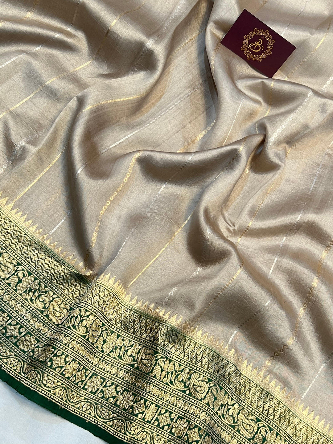 Grey Pure Banarasi Handloom Silk Saree - Aura Benaras