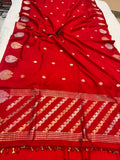 Red Pure Banarasi Handloom Katan Silk Saree - Aura Benaras