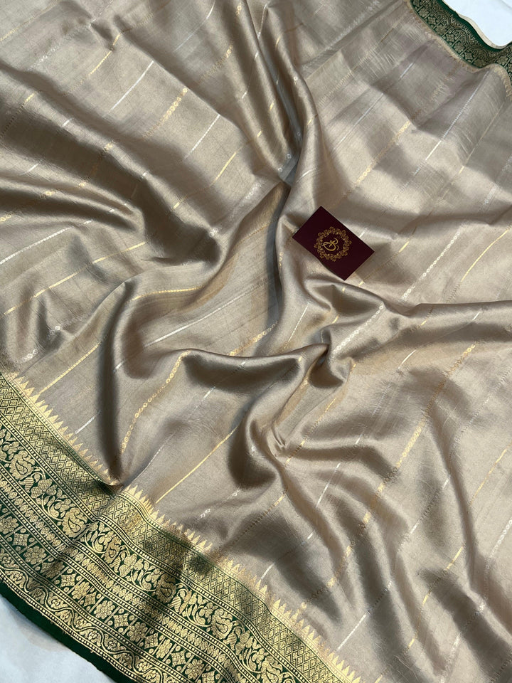 Grey Pure Banarasi Handloom Silk Saree - Aura Benaras