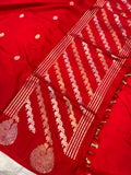 Red Pure Banarasi Handloom Katan Silk Saree - Aura Benaras