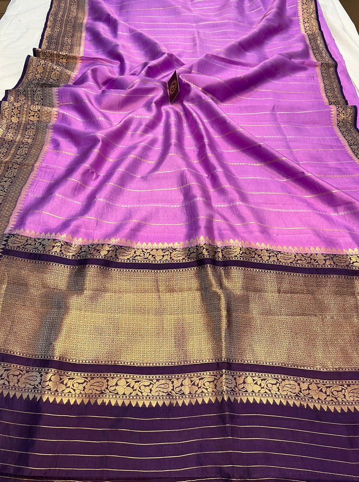 Lavender Pure Banarasi Handloom Silk Saree - Aura Benaras