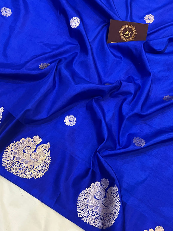 Royal Blue Pure Banarasi Handloom Katan Silk Saree - Aura Benaras