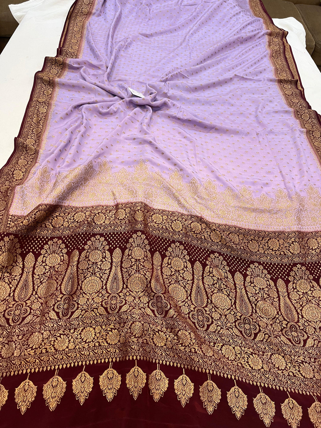 Lavender Pure Banarasi Khaddi Crepe Silk Saree - Aura Benaras