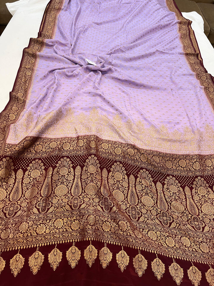 Lavender Pure Banarasi Khaddi Crepe Silk Saree - Aura Benaras