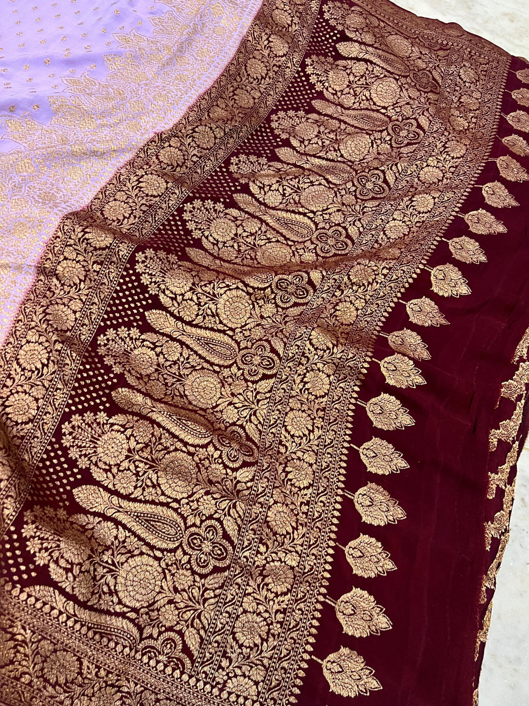 Lavender Pure Banarasi Khaddi Crepe Silk Saree - Aura Benaras