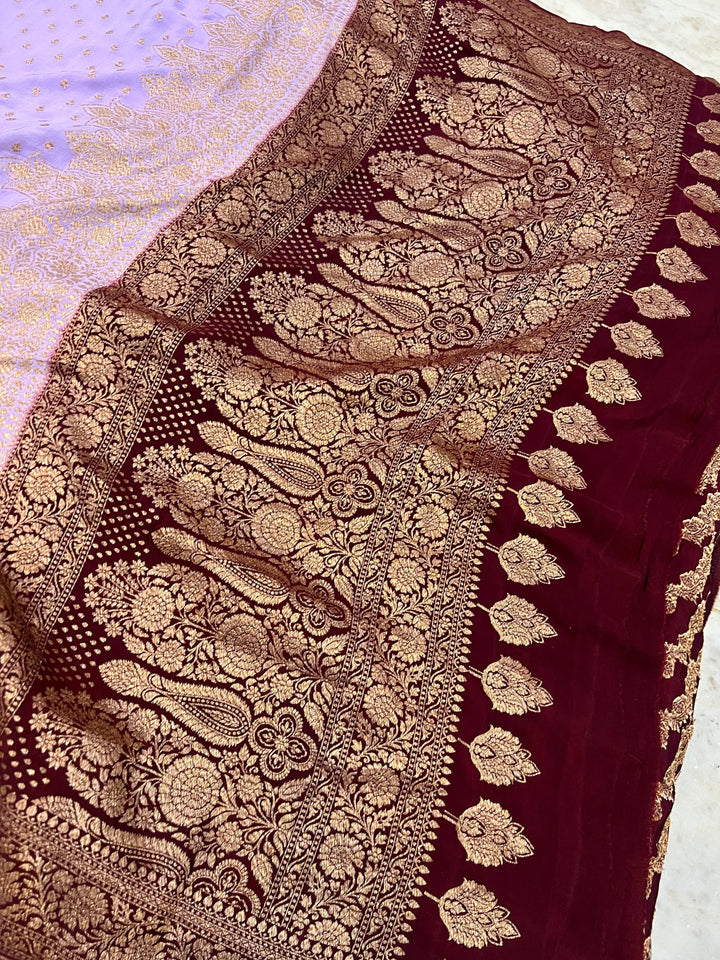 Lavender Pure Banarasi Khaddi Crepe Silk Saree - Aura Benaras