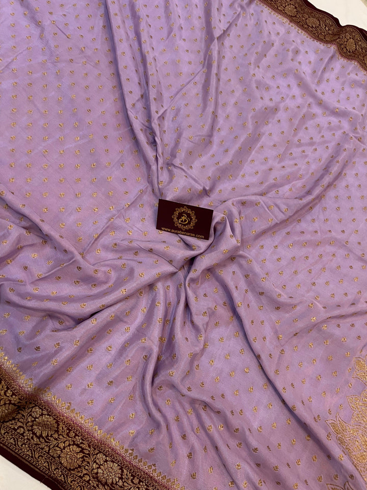 Lavender Pure Banarasi Khaddi Crepe Silk Saree - Aura Benaras