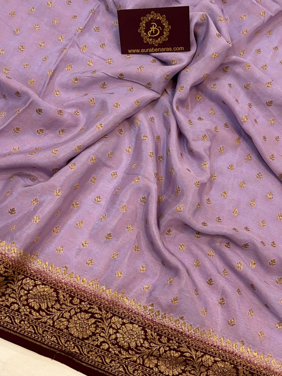 Lavender Pure Banarasi Khaddi Crepe Silk Saree - Aura Benaras